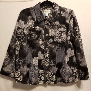 Christopher Banks M Jacket Corduroy Black Gray Floral Fall Autum Trucker Cottage